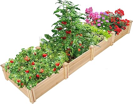 Homdox Raised Garden Bed, 8 * 2FT Outdoor Wooden Raised Garden Bed Planter Kit for Vegetables, Fruit, Herbs, Flowers and Plants