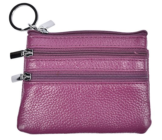 Yeeasy Womens Mini Coin Purse Wallet Genuine Leather Zipper Pouch with Key Ring