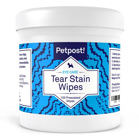 Petpost | Tear Stain Remover Wipes - 100 Presoaked Cotton Pads - Best Natural Eye Crust Treatment for White Fur - Maltese Angels Approved - Chemical and Bleach Free - 8 Oz.