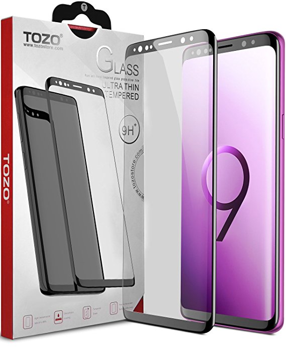 TOZO for Samsung Galaxy S9 Screen Protector Glass [ 3D Full Frame ] Premium Tempered 9H Hardness Super Easy Apply for Samsung Galaxy S9 work with most case Black Edge