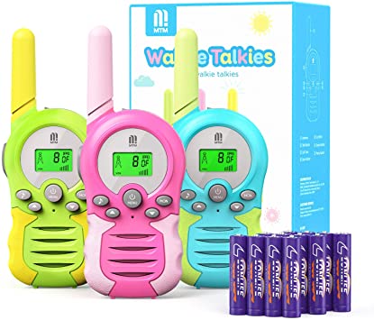 MTM Kids Walkie Talkies 3 Pack, 2 Way Radio Kids Toy Walkie Talkies With Batteries Best Gifts for Girls Boys 22 Channels Long Range Outside Cruise Adventures Camping Hiking