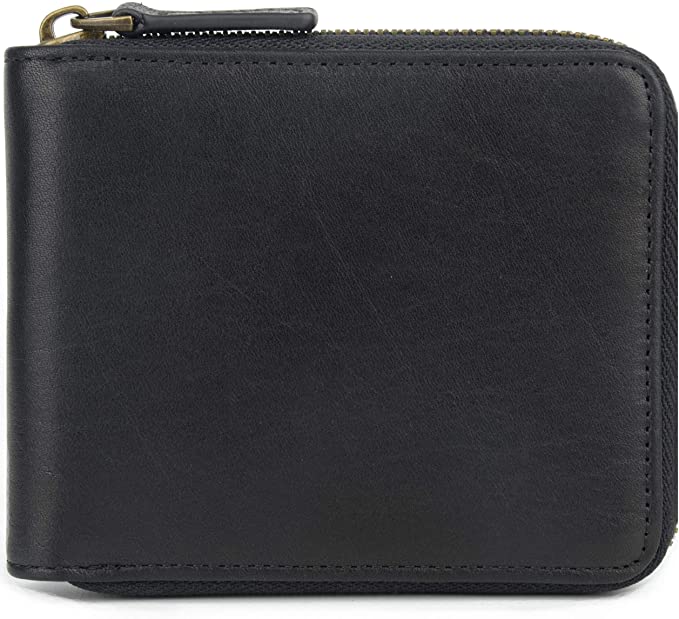 Genuine Leather Zipper Wallet RFID Blocking Front Pocket Bifold Wallet - Perfect Gift for Men