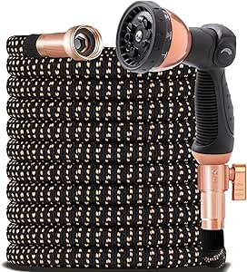 100FT Expandable Garden Hose - with 10-Function Nozzle - Lightweight, No-Kink, Durable 4-Layer Design, Leak-Proof Brass Connectors, Flexible Retractable Water Hose, Rose Gold