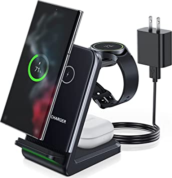 LK Wireless Charger for Samsung Charger Fast Charging Station for Samsung Devices Galaxy S23 Ultra Plus S22 S21 Z Flip 4 3 Fold 4, Galaxy Watch 5 Pro 4 Active 2, Galaxy Buds with 18W Adapter