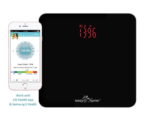 Easy@Home Deluxe Bluetooth Digital Weight and BMI Smart Scale with App for iOS and Android devices and with iOS Health App Support and Stylish LED display, EBW-102
