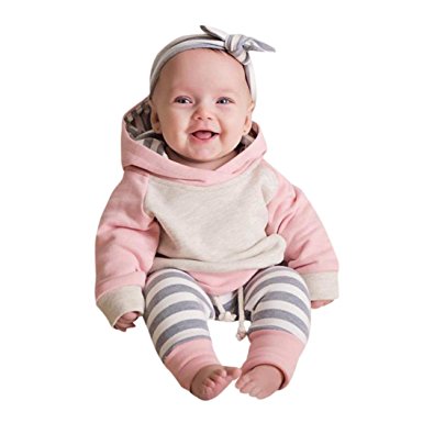 Perman 3PCS Newborn Baby Girls Hoodie Tops Pants Headband Outfits