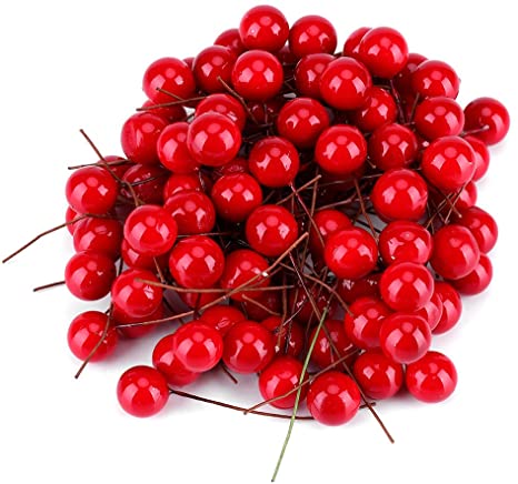 Artificial Cherries 100pcs Lifelike Simulation Red Holly Berry Christmas Fake Berries Model for DIY Crafts Kitchen Home Party Decoration Hanging Ornaments