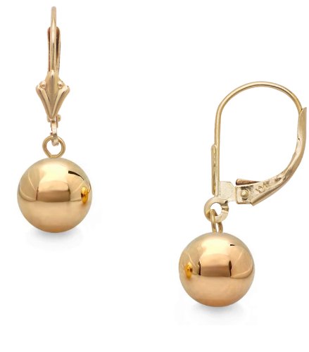 14k Gold Polished 7mm Ball Drop Dangle Earrings with Leverback