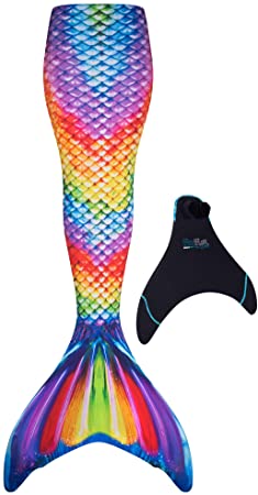 Fin Fun Mermaid Tail, Reinforced Tips, with Monofin, New Rainbow Reef, Child 12