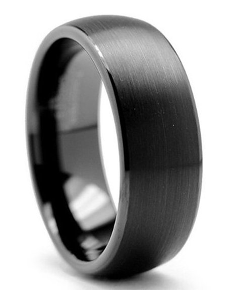 King Will Mens 8mm Black Brushed/Matte Finish Tungsten Carbide Ring Domed Enagement Wedding Band