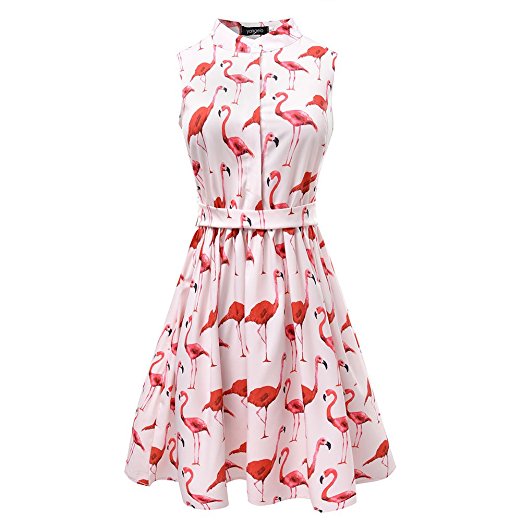 Women Summer A-line Dress Flamingo Fun Flare Prints