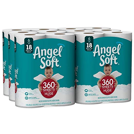 New! Angel Soft 36 Huge Pack Featuring Long-Lasting, Septic & Sewer Safe Toilet Paper Rolls