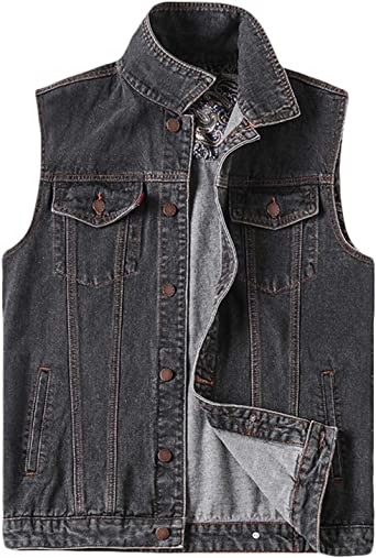 PRIJOUHE Men's Denim Vest Jean Vest Black Denim Motorcycle Black Blue Biker Plus Size Sleeveless