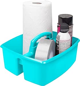 Storex 2-Compartment Large Craft Caddy – Multipurpose Classroom Organizer with Handle, Teal, 1-Pack (00959C06C)