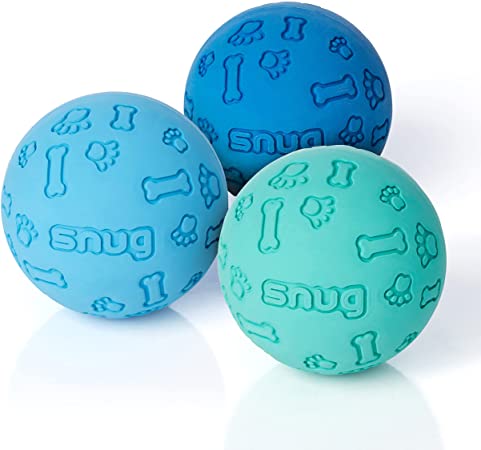 Snug Rubber Dog Balls for Small and Medium Dogs - Tennis Ball Size - Virtually Indestructible (3 Pack)