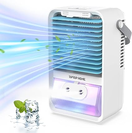 Portable Air Conditioners Fan, 4in1 Rechargeable Mini Air Conditioner Portable for Room with 7 LED Lights, Quiet Humidifier Cooling Fan for Office Home Bedroom