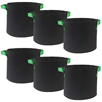 Casolly Grow Bag/Aeration Fabric Grow Pots Green Handles Plants, 3-Gallon 6-Pack