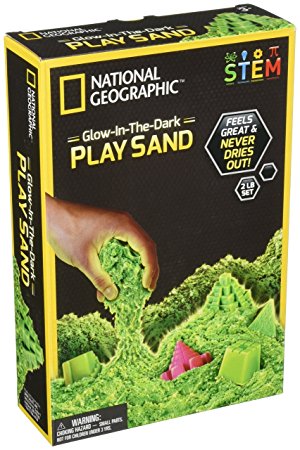 National Geographic Play Sand - 2 LBS of Sand with Castle Molds and Tray (Glow-in-the-Dark!) - A Kinetic Sensory Activity
