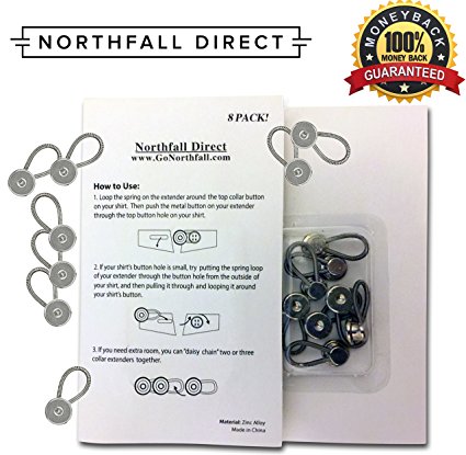 Metal Collar Extenders by Northfall Direct - For Dress Shirts and more! (8 Pack)