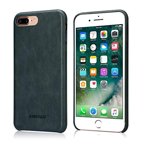 Jisoncase iPhone 7 Plus Case Genuine Leather Hard Back Case Slim Fit Protective Cover Snap on Case for iPhone 7 Plus [Midnight Blue]-JS-I7L-03A40