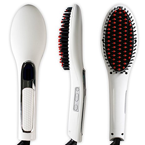 YokPollar Ionic Detangling Hair Straightener Brush Flat Iron with Digital Temperature Control Ceramic Styling Tool and Anion Scalp Massager