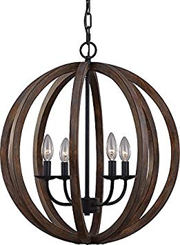 Feiss F2935/4WOW/AF Allier Pendant Lighting, Brown, 4-Light (21"Dia x 23"H) 240watts