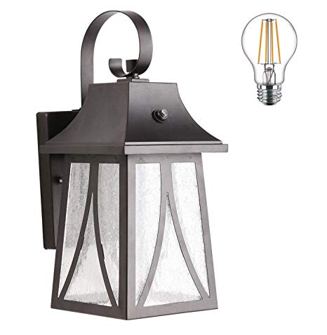 Cloudy Bay Outdoor Wall Lantern with Dusk to Dawn Photocell Sensor,Includes LED Filament Bulb,Oil Rubbed Bronze