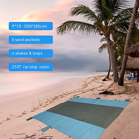 OutMorgo Oversized Beach Blanket，9 x 10 Ft For 7 Adults,Sand Free and Water Proof Mat for Picnic,Camping and Music Festivals