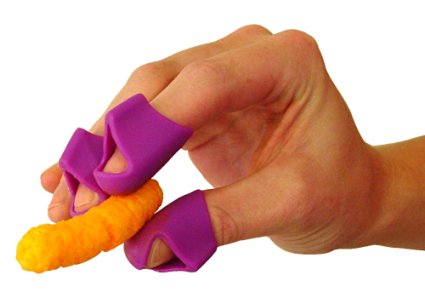 Chip Fingers - Finger Guards for Eating / Snacking - Food-Grade Silicone - Finger Food Utensil - Finger Cover for Cheesy Greasy Sticky Fingertips (5, Purple)
