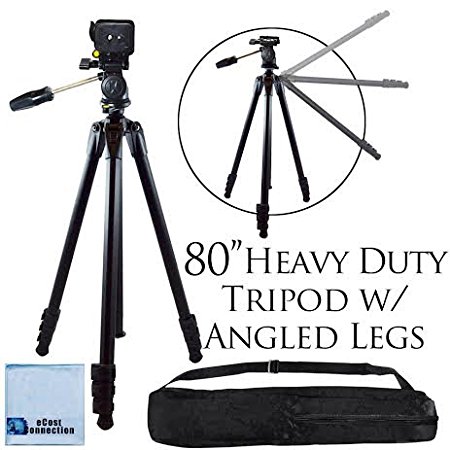 80" Inch Elite Series Professional Heavy Duty w/ Angled Legs, Action Camcorder Tripod for DSLR Cameras   Microfiber Cloth