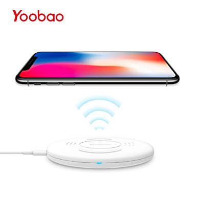 Yoobao D1 Fast Qi Wireless Charging Pad for iPhone 8/ 8 plus/ iPhone x, LG G6/G3, Samsung S8/S8 Plus/S7/S7 Edge/S6/S6 Edge, Google Nexus 7/6/5/4, HTC 8X, Nokia Lumia 1020, and more Qi-Enabled devices - White