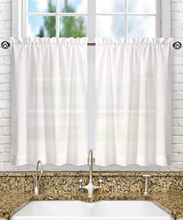 Ellis Curtain Stacey 56-by-24 Inch Tailored Tier Pair Curtains, White, 56x24