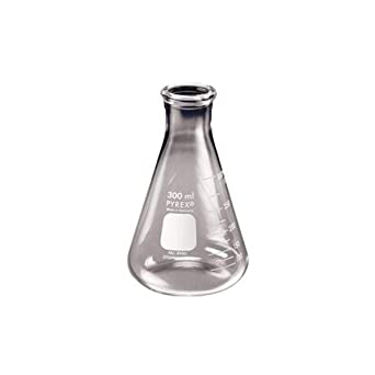 Corning Pyrex Borosilicate Glass Narrow Mouth Erlenmeyer Flasks with Heavy Duty Rim, 300ml Capacity (Case of 48)