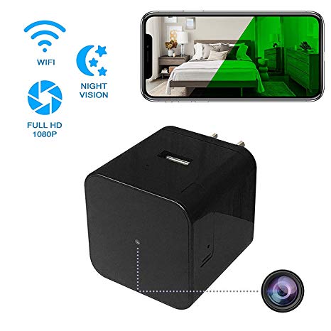 Hidden Spy Camera - Wireless Home USB Security Camera with Charger - Best Mini Spy Cam WiFi 1080p - Night Vision Security Spy Camera with Motion Detector - Small Nanny Spy Camera for Women Men Black
