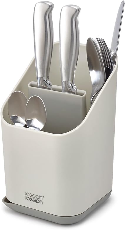 Joseph Joseph Duo Kitchen Sink Cutlery Drainer with Knife Slot, Kitchen Sink Drying Rack Cutlery Organizer, Grey