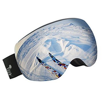 Unigear OTG Ski Goggles, Over Glasses Snowboard Snow Spherical Anti-fog Goggles for Men & Women with Interchangeable lens and 100% UV400 Protection, Portable Box Included