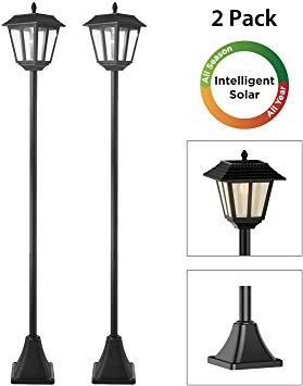 Westinghouse Intelligent Solar Post Light Outdoor,Two Modes Solar Powered Vintage Street Lamp, Stainless Steel Filament LED Bulb Landscape Light for Garden,Yard (2Pack)