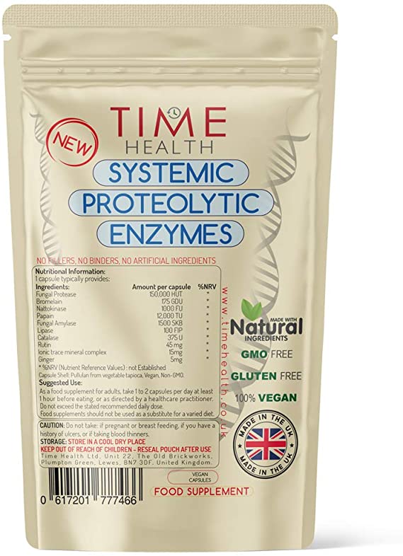 Systemic Proteolytic Enzymes Complex – Repair & Recovery – Mixed Enzyme Formula with Ginger & Ionic Trade Minerals – UK Made – Zero Additives – Pullulan (60 Capsule Pouch)