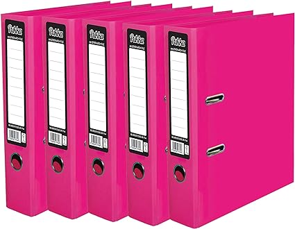 5 x Pukka A4 Glossy 2-Ring Lever Arch File School Work Office 75mm Spine File Organiser (Pink)