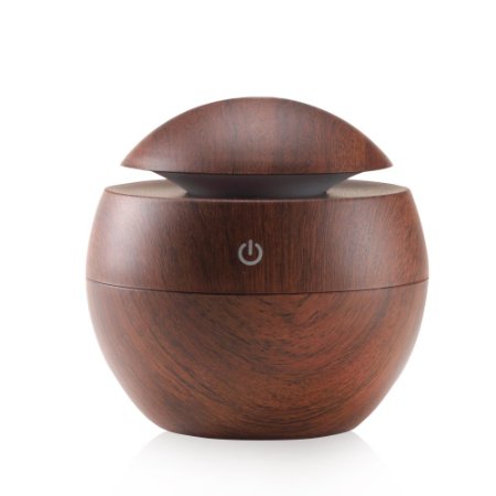 Ultrasonic Essential Oil Diffuser - Humidifier with LED Lights, Compact Size, Silent Operation and Easy-Travel USB Power (Deep wood grain)