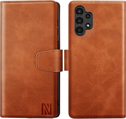 ANERNAI for Samsung Galaxy A13 4G/5G Wallet case,PU Leather Flip Folio Shockproof Case with RFID Blocking Card Holders(Light Brown)