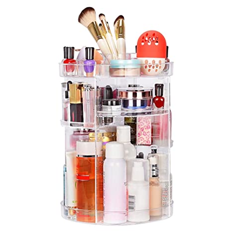 JessLab Makeup Organizer, 360 Degree Rotating Adjustable Cosmetic Organizer Makeup Storage Carousel Brush Lipstick Holder for Bathroom Vanity, Multi-Function and Large Capacity (Glossy Pattern)