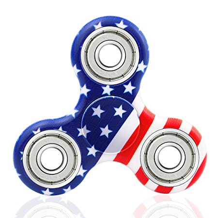 Wowstar Tri-Spinner Fidget Toy EDC Focus Toy with the New Technology Silent Soft-Closing Bearing (USA Flag)