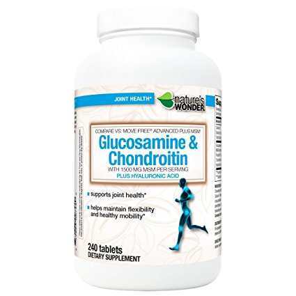 Nature's Wonder Glucosamine 1500MG Chondroitin 200MG MSM 1500MG Tablets, 240CT, Compare vs. Move Free® Advanced Plus MSM