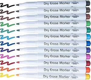 Apostrophe Games Fine Point Dry Erase Markers - Multicolor Variety Pack Pens, 12 Colors - Reusable Whiteboard Markers, Wipes Clean