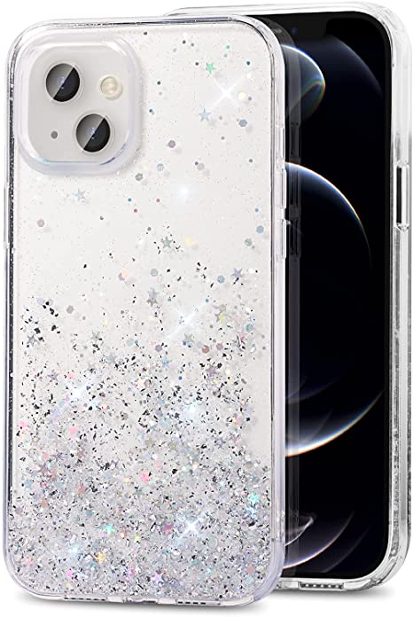 Gospire Glitter Case Compatible with iPhone 13 6.1 Inch Shockproof Hard PC with Soft TPU Edge, Anti-Scratch iPhone 13 Sparkle Case for Women Girls (Clear)
