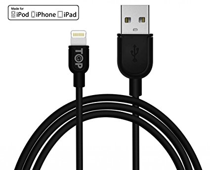 TopG Apple MFI Certified - Lifetime Warranty - High-Speed Lightning to USB Cable 3.3ft / 1m for iPhone 5s / 5c / 5, iPad Air / mini / mini2, iPad 4th generation, iPod 5th generation, and iPod nano 7th generation Charging and Syncing - Premium MFI Quality (Black)