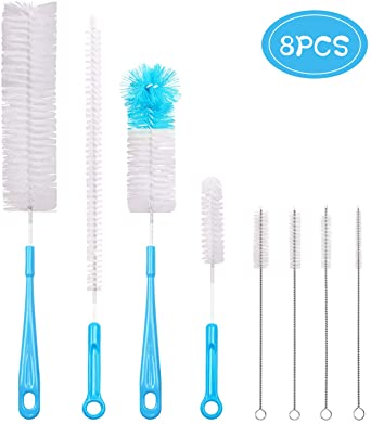 Vicloon Bottle Brushes, 8Pcs Multipurpose Bottle Cleaning Brushes Non-Scratch Water Bottle Cleaner Set for Baby Bottle Tube Pipe Flask Straws Brush (Blue)