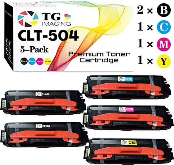 (5-Pack, Extra Black) Compatible 504s CLT-504S Toner Cartridge for use in Samsung CLP-415 470 475 CLX-4195 SL-C1810 Printer, by TG Imaging (2xCLT-K504S, 1X CLT-C504S, 1X CLT-Y504S, 1X CLT-M504S)