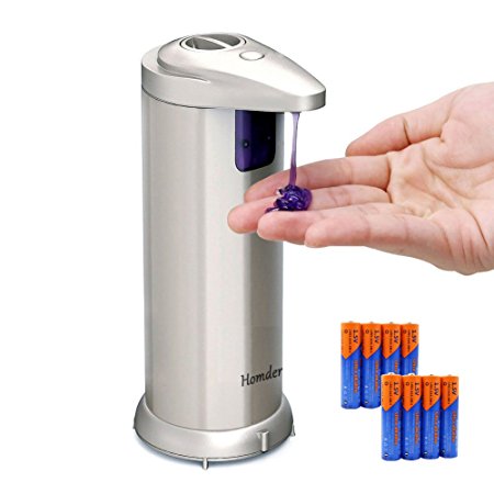 Homder Premium Automatic Touchless Soap Dispenser for Bathroom & Kitchen Countertops. Fingerprint Resistant Brushed Stainless Steel ,Hand Sanitiser compatible - (Pack of 2 Included Batteries)